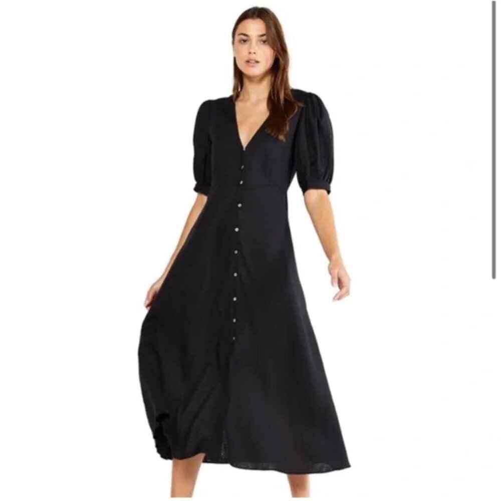 MISA Los Angeles Betsee Black Button Front Midi Dress